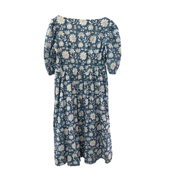 Beau & Ro Blue Folk Floral Button Front Floral Midi Dress Pockets Size Medium‎ - Picture 7 of 10